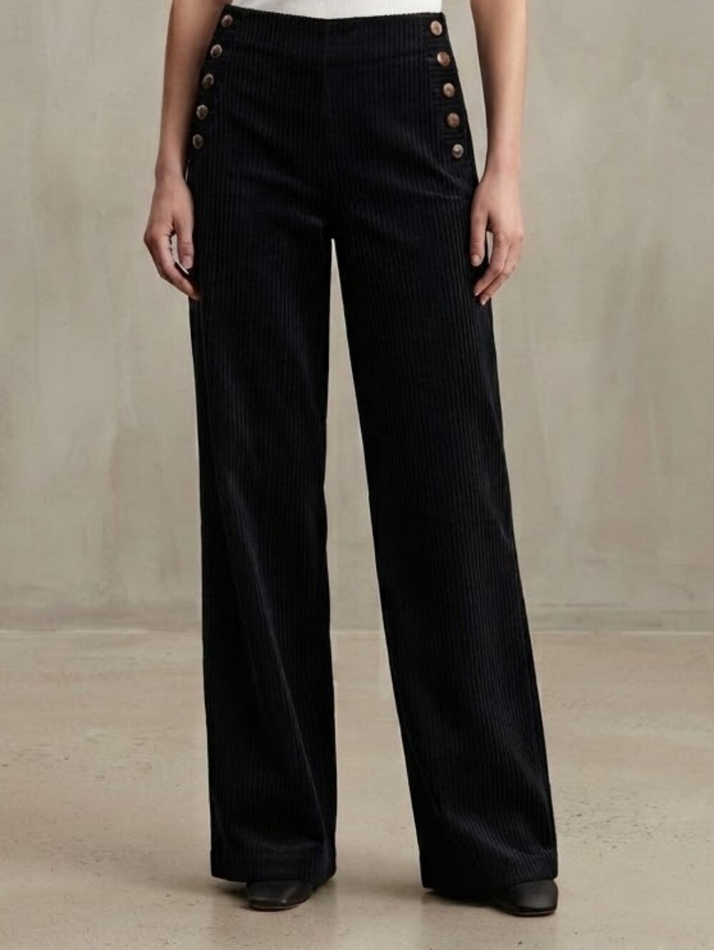 Studio JPR Black Corduroy Pants Women’s Large High Rise Button Accent Wide Leg